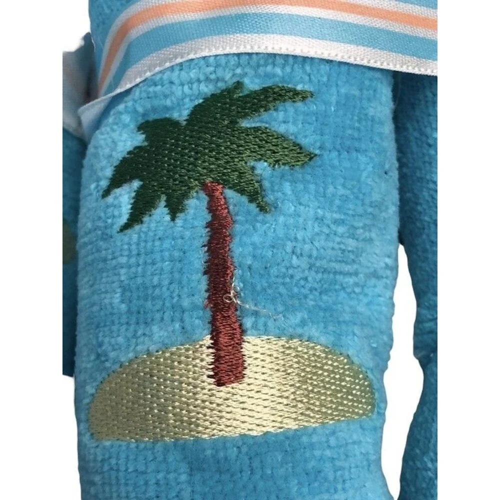Tropical Washcloths Facecloths Beach Palm Tree Sailboat Embroidered Set of 5